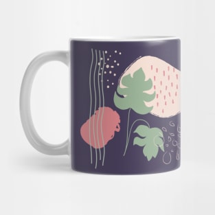 Abstract shapes lines dots and tropical monstera leaves digital design illustration Mug